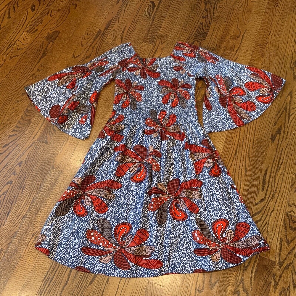 African‎ Stars Boho Peasant MAXI Dress Festival Blue Chambray One Size 6-16 NWOT